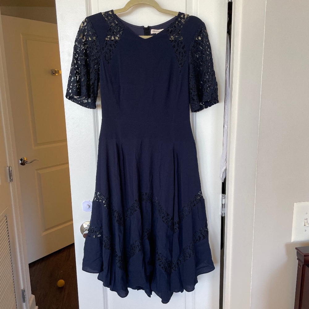Rebecca Taylor Navy Crepe Lace Dress